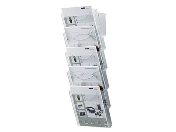 Brosjyreholder Helit sett H6103102 DIN A4 5x glass klart + veggholder