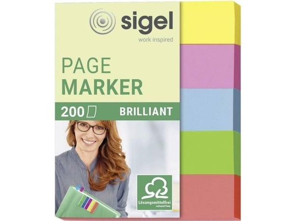 Sigel PageMarker Brillant - Sidemarkør - 12 x 50 mm - 200 ark - gul, rosa, blå, grønn, oransje