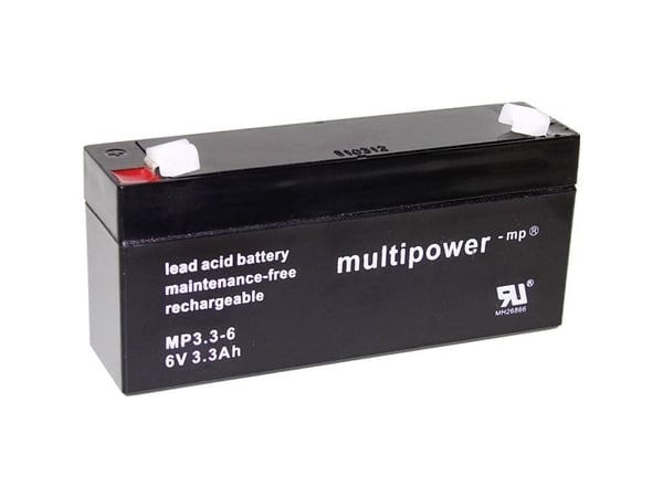 Multipower PB-6-3,3-4,8 blybatteri 6 V 3,3 Ah blyfleece (B x H x D) 134 x 65 x 34 mm flatstift 4,8 mm vedlikeholdsfritt lav selvutlading