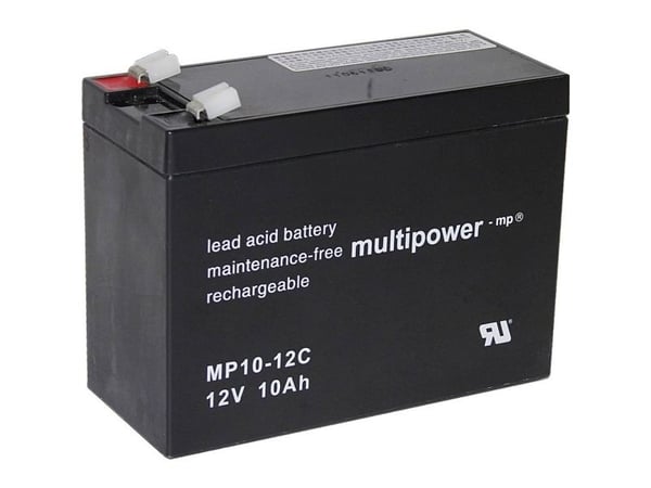 multipower PB-12-10-6,35 blybatteri 12 V 10 Ah blyfleece 151 x 118,5 x 65 mm flatstift 6,35 mm syklusstabilt vedlikeholdsfritt lav selvutlading
