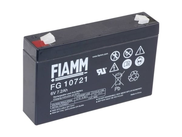 Fiamm PB-6-7,2 blybatteri 6 V 7,2 Ah blyfleece (B x H x D) 150 x 100 x 34 mm flatkontakt 4,8 mm vedlikeholdsfritt, lav selvutladning
