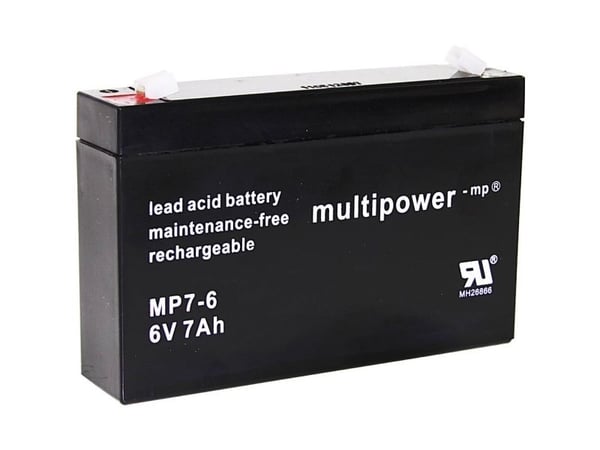 multipower PB-6-7-4 blybatteri 6 V 7 Ah, blyfleece (151 x 100 x 34 mm), flatstift 4,8 mm