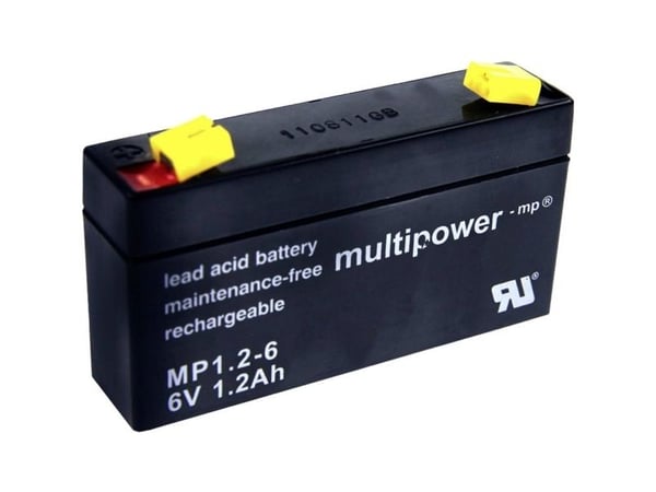 Multipower PB-6-1,2-4,8 blybatteri 6 V 1,2 Ah blyfleece (B x H x T) 97 x 57 x 25 mm flatstift 4,8 mm vedlikeholdsfritt, lav selvutlading