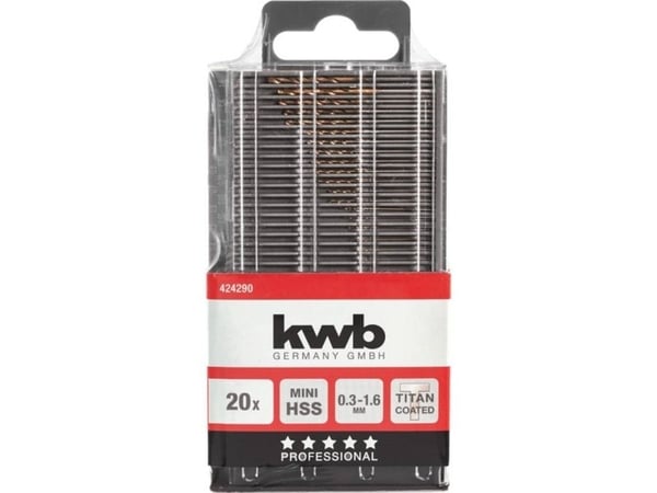 kwb 424290, Drill, Drill bit set, 0,3 mm, Akryl glass, Aluminium, Plast, Profil, Blad metall, Molybden-høyhastighetsstål (HSS-M2), Sylindrisk Skaft