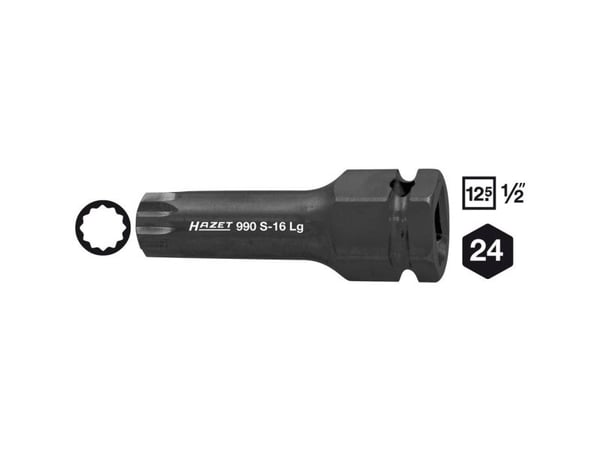 HAZET 990S-14LG, Kraftpipe, Svart, 1 hoder, 1/2", Metrisk, Tyskland