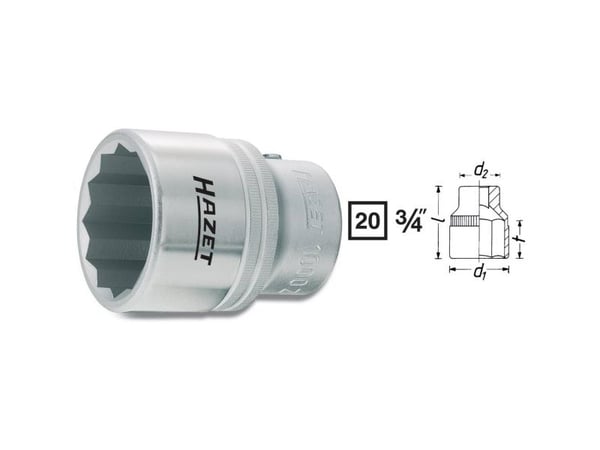 HAZET 1000Z-38, Stikkontakt, 3/4", Metrisk/imperisk, 1 hoder, 20 mm, 3/4"