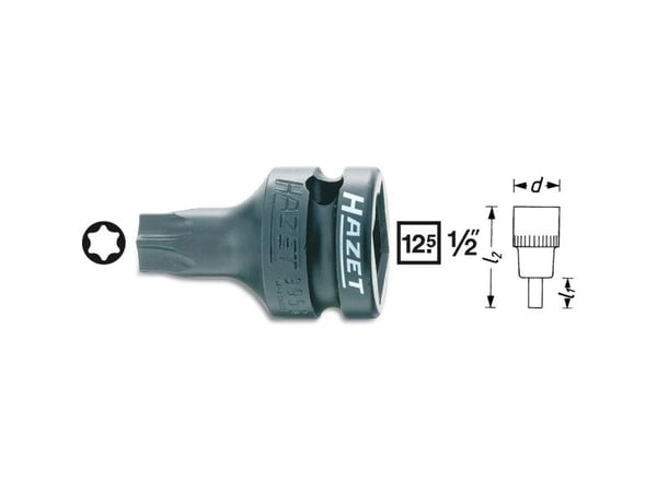HAZET 995S-T50, Kraftpipe, Sort, 1 hoder, 1/2", Metrisk, 40 mm