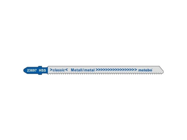 Metabo 623697000, Stikksagblad, Blad metall, Høy-Hastighets Stål (HHS), Blå, Grå, 10,6 cm, 1 mm