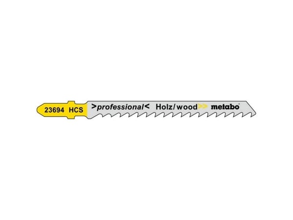 Metabo 623694000, Stikksagblad, Løvtre, Kjøkkenbenk, Mykt tre, High Carbon Steel (HCS), Sort, Gult, 7,4 cm, 1,7 mm