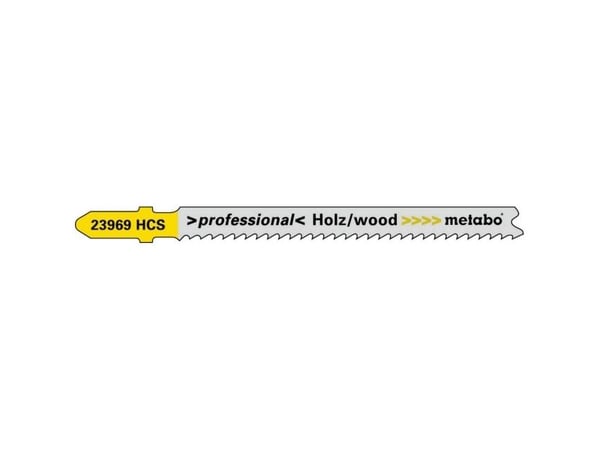 Metabo 623969000, Stikksagblad, Sponplate, Fibre board, Løvtre, Plast, Kryssfiner, Mykt tre, High Carbon Steel (HCS), Grå, Gult, 7,4 cm, 2,7 mm