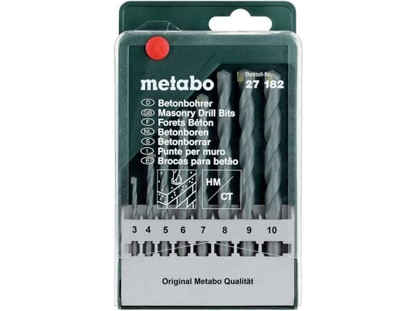 Metabo 627182000, Drill, For murverk, Høyrehåndsrotasjon, Hård Betong, Naturstein, 130°, Sylindrisk Skaft