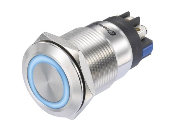 Conrad LAS1-GQ-11E/L/B/12V/S Trykkbryter 250 V/AC 3 A 1 x On/Off IP65 momentan 1 stk, Blå, Stål, 250 V, 3 A