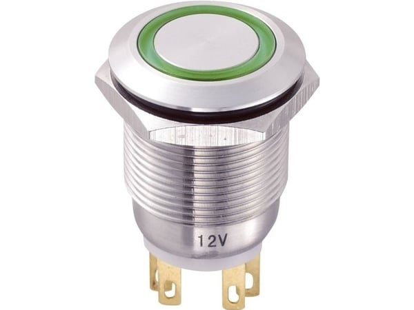 Conrad Vandalismusgeschützter Druckschalter 250 V/AC 5 A 1 x Aus/Ein IP65 tastend 1 St, Grønn, Rustfritt stål, Rustfritt stål, 250 V, 5 A