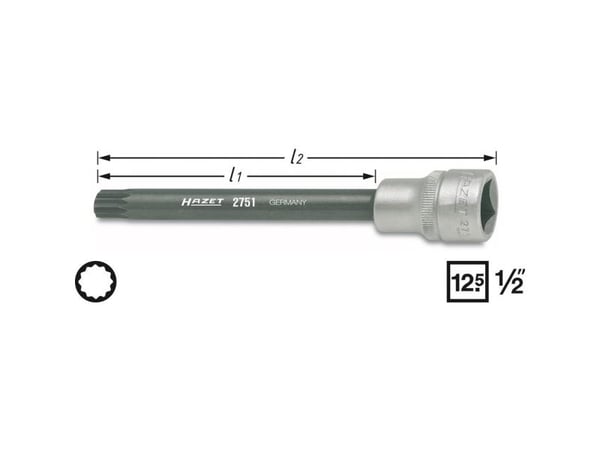 Hazet 2751 topnøkkel-bit-innsats Multitann (XZN) 10 mm 1/2 (12,5 mm)