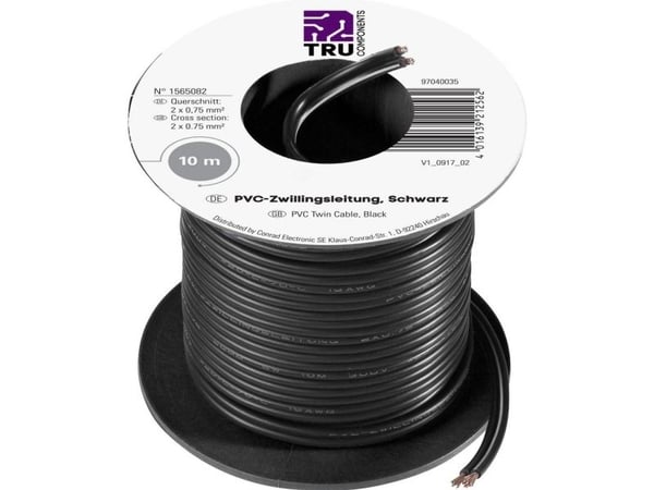 TRU COMPONENTS 1565082 Johdin 2 x 0,75 mm² Musta 10 m
