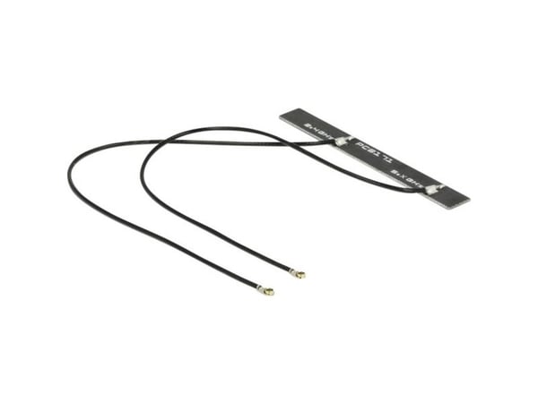 Delock WLAN Twin Antenna 2 x MHF IV 802.11 ac/a/h/b/g/n 5 dBi 150 mm PCB internal self adhesive - Antenne - Wi-Fi - 5 dBi - svart
