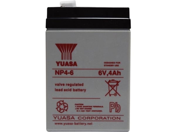 Yuasa NP4-6, Forseglet blysyre (VRLA), 6 V, Hvit, 4000 mAh, 870 g