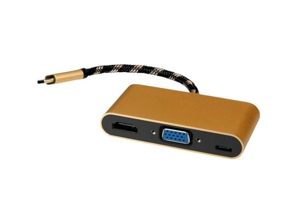 ROLINE 12.03.3155, USB 3.2 Gen 1 (3.1 Gen 1) Type-B, Musta, Kulta, Valkoinen, HDMI, USB 3.2 Gen 1 (3.1 Gen 1) Type-C, VGA, 0,1 m