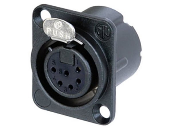 Neutrik NC6FD-LX-B-CON XLR-kontakt, flensetilkobling, rette poler: 6 svart, 1 stk
