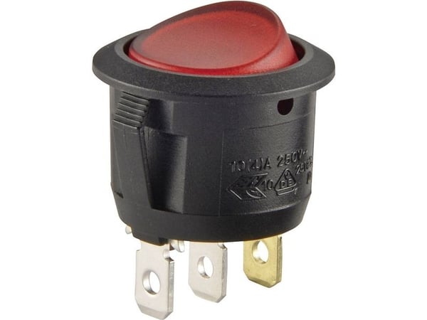 TRU COMPONENTS 700290 Keinukytkin R13-112B B/R 230V 250 V/AC 6 A 1 x Pois päältä/päälle naksahtaen 1 kpl