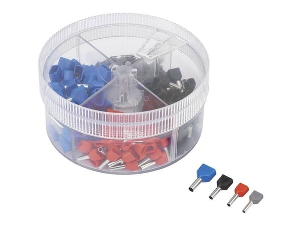 TRU COMPONENTS 739884 Tvillingemuffer-sortiment 0.50 mm² 2.50 mm² Grå, Rød, Sort, Blå 200 stk