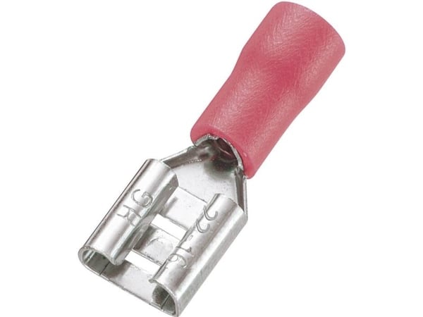 TRU COMPONENTS 745151 Fladstik-kabelsko Stikbredde: 6,4 mm Stiktykkelse: 0,5 mm 180 ° Delvist isoleret Rød 100 stk