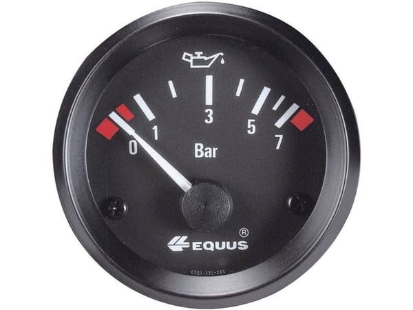 Equus 842095 bilinnbyggingsinstrument oljetrykk-visning, måleområde 0 - 7 bar, standard gul/rød/grønn, 52 mm