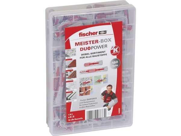 Fischer 540096, Kit med skruv och väggplugg, Träfiberskiva, Gipsskivor, Trä, 150 styck, Låda
