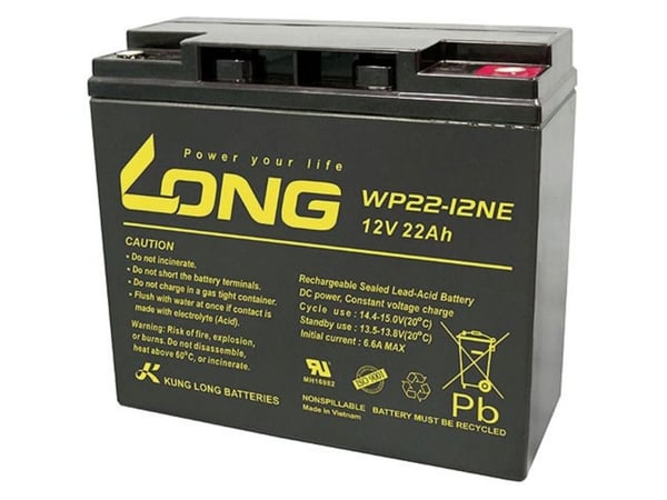 Long WP22-12NE Blybatteri 12 V 22 Ah Blyfleece (B x H x D) 181 x 167 x 76 mm M5-skrueforbindelse Syklusstabilt, lav selvutlading, vedlikeholdsfritt