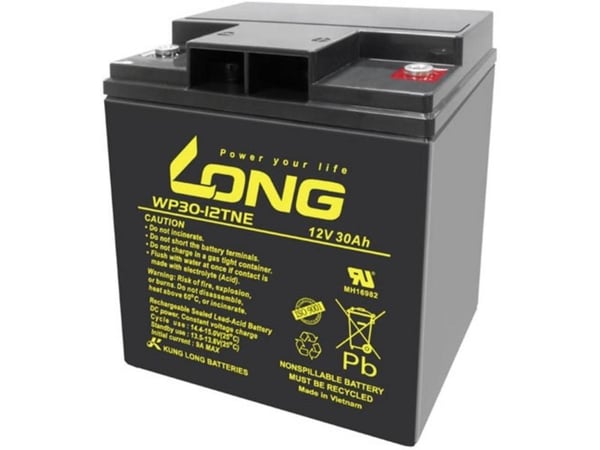 Long WP30-12TNE blybatteri 12 V 30 Ah blyfleece (B x H x D) 166 x 176 x 125 mm M6 skrutilkobling syklusstabilt, lav selvutlading, vedlikeholdsfritt