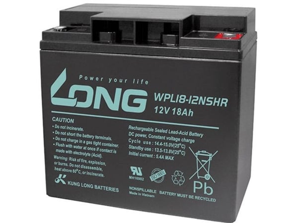 Long WPL18-12SHR blybatteri 12 V 18 Ah blyfleece 181 x 167 x 76 mm M5 skrutilkobling