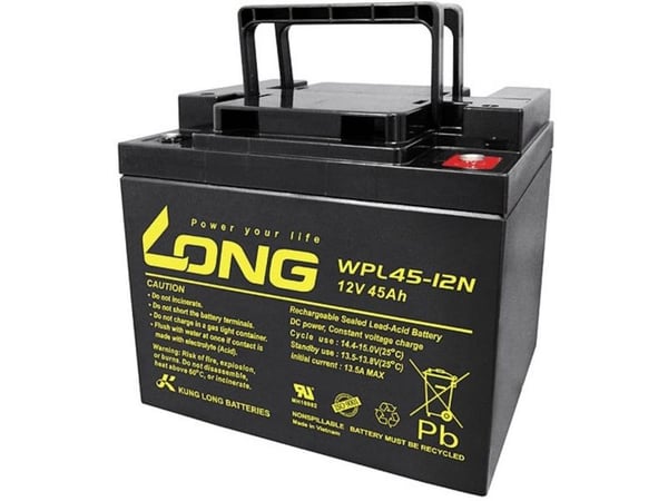 Long WPL45-12 Blybatteri 12 V 45 Ah blyfleece 199 x 171 x 166 mm M6 skrutilkobling lav selvutladning vedlikeholdsfri