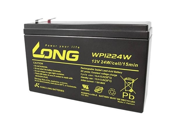 Long WP1224W blybatteri 12 V 6 Ah blyfleece (B x H x D) 151 x 101 x 51 mm flatstift 6,35 mm lav selvutlading, vedlikeholdsfritt
