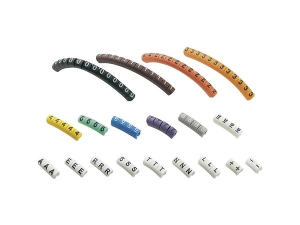 TRU COMPONENTS ECMKP-1 Merkintäklipsi Painettu 0 - 9, A, E, L, N, R, S, T, -, + Ulkohalkaisija-alue 1-3 mm 1566423