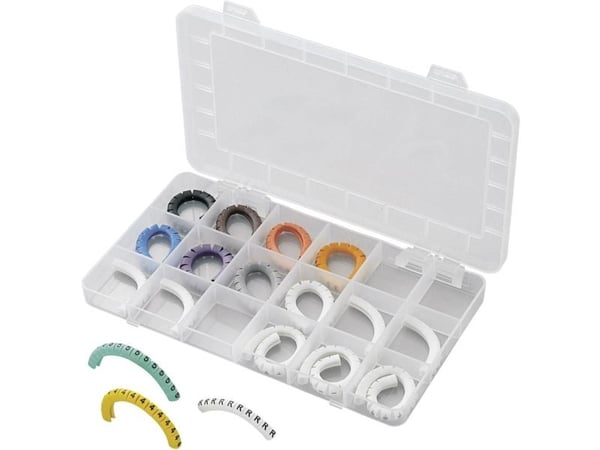 TRU COMPONENTS ECMKS-1 Merkintäklipsi Painettu 0 - 9, L, N, R, S, T, PE, +, - Ulkohalkaisija-alue 1-3 mm 1566421