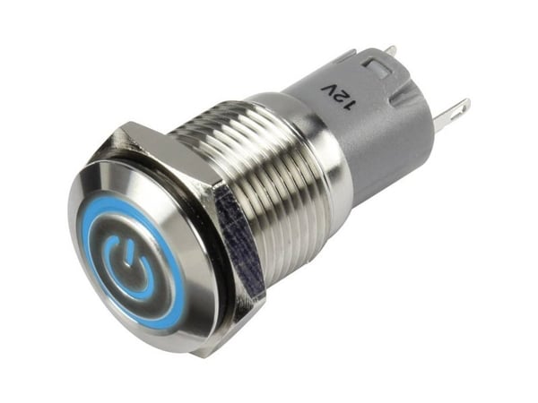 TRU COMPONENTS 1303022 LAS2GQF-11ET/B/12V/S/P Trykknap 48 V/DC 2 A 1 x On/(On) Tastende Blå IP65 1 stk