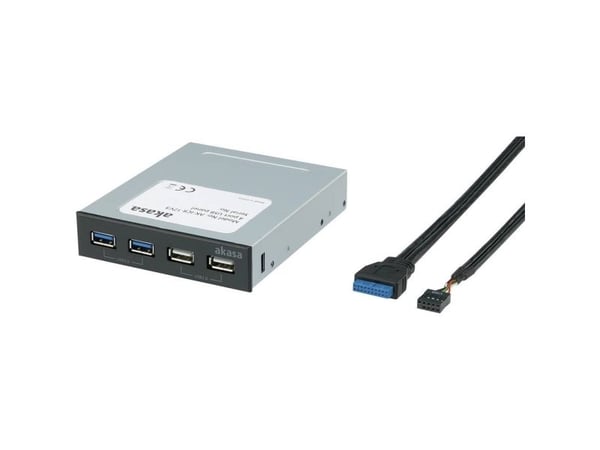 Akasa 4 porte USB 3.0-, USB 2.0-front-indstikstiksenhed-hub Sort
