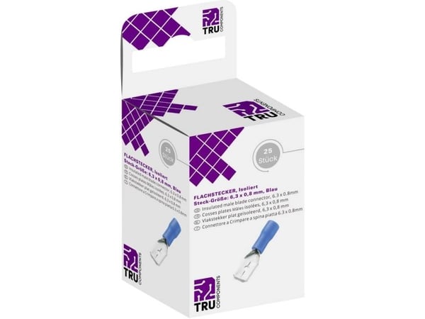 TRU COMPONENTS T1904C043 Fladstik sortiment Stikbredde: 6.30 mm Stiktykkelse: 0.80 mm 180 ° Delvist isoleret Blå 25 stk
