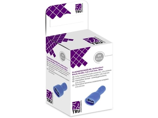 TRU COMPONENTS T1904C114 Fladstikholdere sortiment Stikbredde: 2,80 mm Stiktykkelse: 0,80 mm 180 ° Helisoleret Blå 25 stk