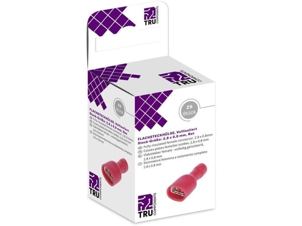TRU COMPONENTS T1904C113 Fladstikholdere sortiment Stikbredde: 2,80 mm Stiktykkelse: 0,80 mm 180 ° Helisoleret Rød 25 stk