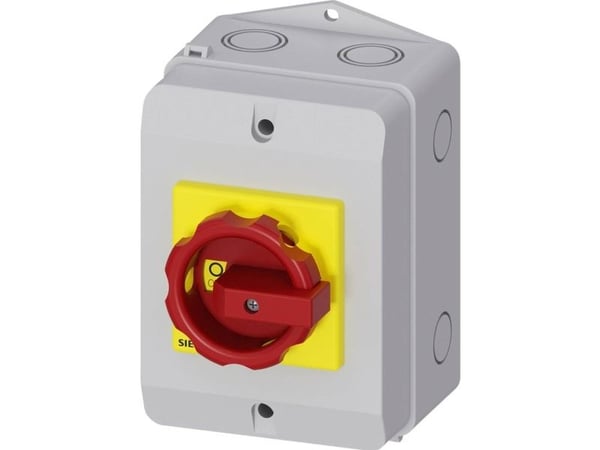 Siemens 0-1 3P 25A nokkakytkin kotelossa keltainen/punainen IP65 (3LD2164-0TB53)