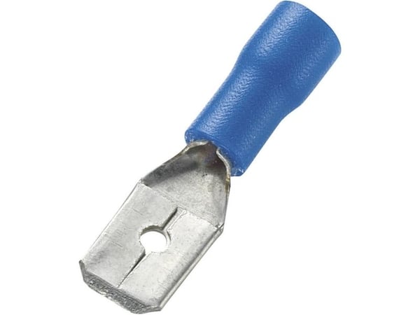 TRU COMPONENTS flatstift 6,4 mm, stift tykkelse 0,8 mm, 180°, delvis isolert blå, 100 stk