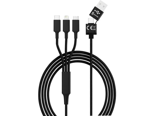 smrter Hydra ULTRA 5-i-1 nylon-ladekabel, 120 cm, svart retail