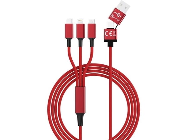 Smrter Hydra ULTRA 5-i-1 nylon-ladekabel, 120 cm, rød retail