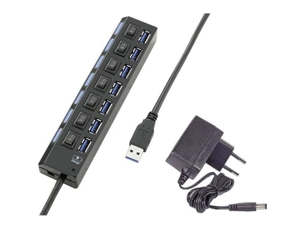 Renkforce RF-4821051, USB 3.2 Gen 1 (3.1 Gen 1) Type-A, USB 3.2 Gen 1 (3.1 Gen 1) Type-A, 5000 Mbit/s, Sort, Strøm, 1 stk