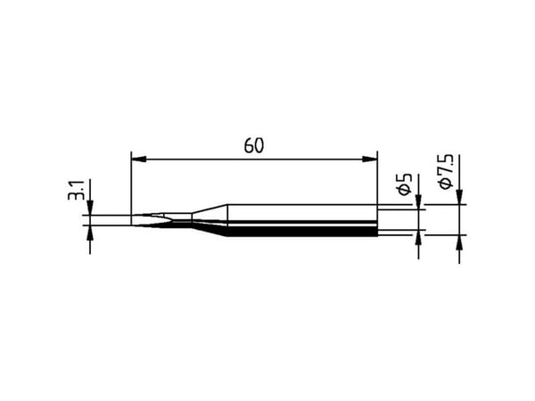 ERSA 0172KD loddespiss meisel-form, rett spissstørrelse 3,10 mm, 1 stk