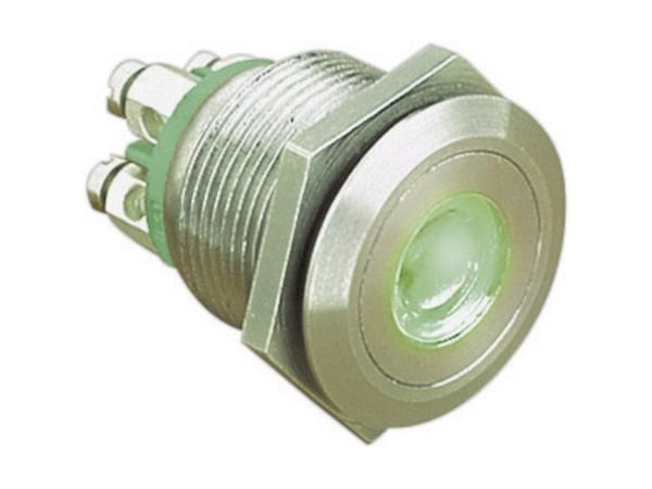 Bulgin MPI001/TERM/GN vandalresistent tryckknapp 24 V/DC 0,05 A 1 x Off/(On) tryckande grön (Ø x L) 22 mm x 31 mm IP66 1 st