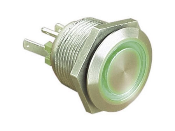 Bulgin MPI002/28/GN Kiinteä painike 24 V/DC 0,05 A 1 x Pois päältä/(Päälle) Kosketus Vihreä (Ø x L) 22 mm x 32,7 mm IP66 1 kpl
