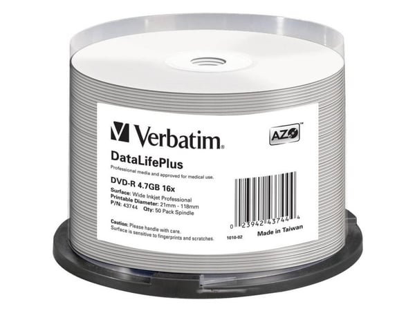 Verbatim DataLifePlus Professional - 50 x DVD-R - 4.7 GB 16x - hvit - blekkstråleskrivbar overflate, bred skrivbar overflate - spindel