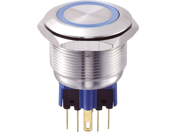 TRU COMPONENTS GQ25-11E/B/12V Kiinteä painonappi 250 V/AC 5 A 1 x On/(On) Kosketus Sininen IP65 1 kpl 1 kpl